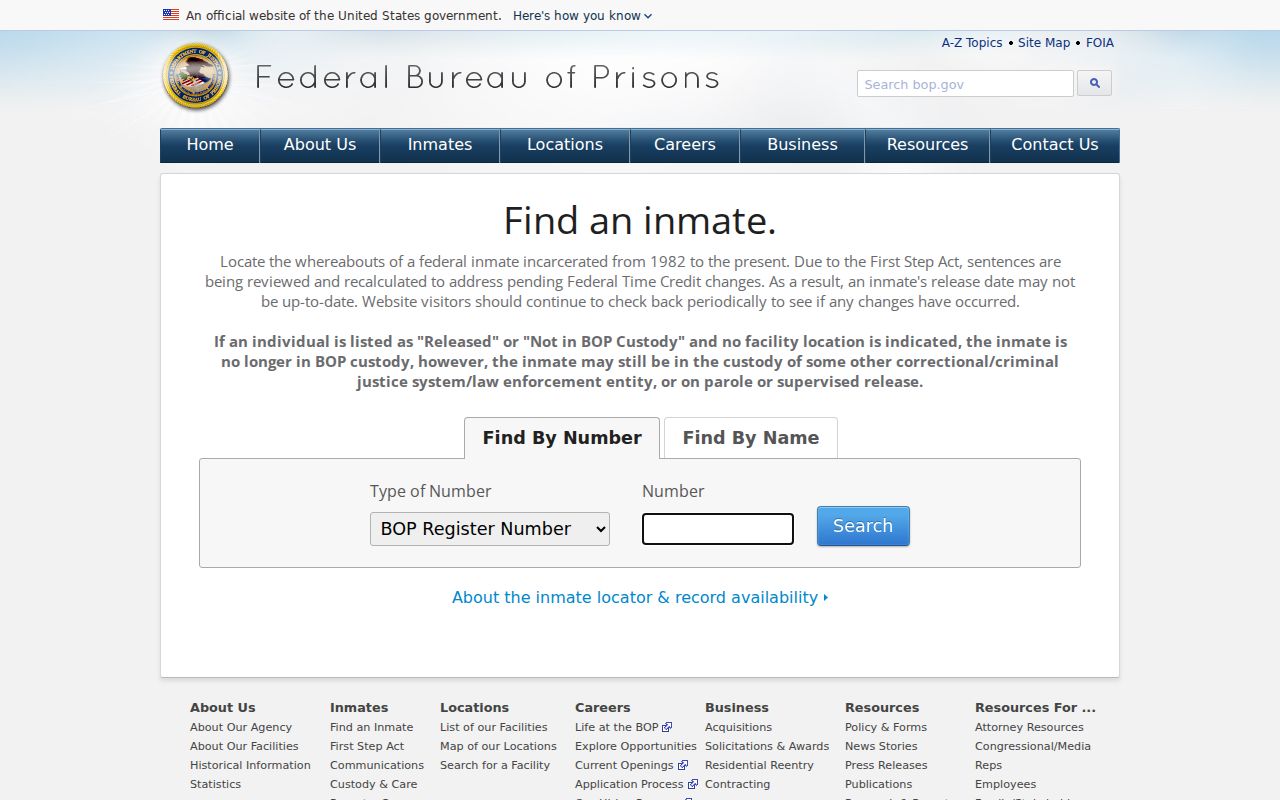 Wyoming County federal arrest custody search through the BOP locator
