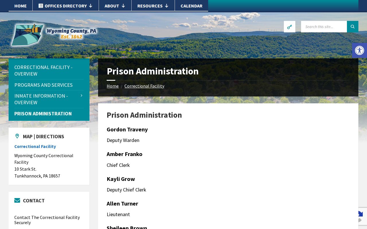 Wyoming County arrest records and prison administration information