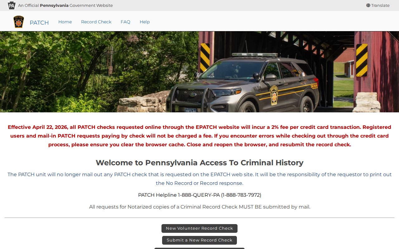 Factoryville criminal records through the official PATCH interface