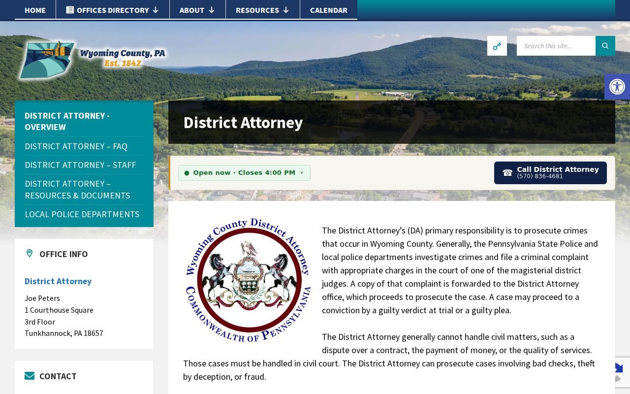 Wyoming County criminal records district attorney page